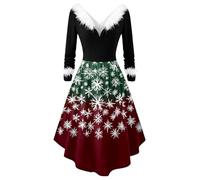 Generisch Elegante vestido de fiesta con cuello de manga larga para ropa informal festiva en vacaciones, traje diario cómodo y fluido, Vino, XXL