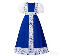 Generisch Elegante vestido de fiesta de las muchachas con mangas largas, manga estampada floral que fluye parte de la falda para, azul, 7-8 años