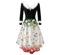 Generisch Elegante vestido de fiesta de manga larga con cuello en V para ocasiones festivas, moda de vacaciones, así como actividades de ocio diarias en diseño de tela suave y fluida, Blanco, 3XL