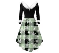 Generisch Elegante vestido de fiesta de manga larga con cuello fluido, informal, para reuniones festivas, Verde claro., 3XL