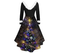 Generisch Elegante vestido de fiesta de manga larga con cuello para reuniones festivas como ropa informal de vacaciones con ajuste fluido, diseño moderno, Negro , 3XL