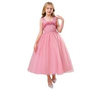 Generisch Elegante vestido de fiesta de tutú sin mangas para niñas con falda de capa fluida, adecuado para niños más grandes., Rosa., 10-11 años