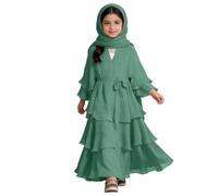 Generisch Elegante vestido de gasa de tres capas con cintura y pañuelo para la cabeza para niñas a las que les gusta en ocasiones festivas, verde menta, 5-6 años