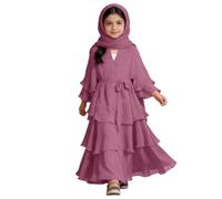 Generisch Elegante vestido de gasa de tres capas con cintura y pañuelo para la cabeza para niñas a las que les gusta en ocasiones festivas, morado, 11-12 años