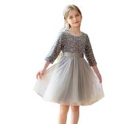 Generisch Elegante vestido de lentejuelas perfecto para actuaciones festivas, celebraciones, falda de tul brillante, escote redondo, ideal para noches de piano, moderación y eventos escolares, gris