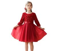 Generisch Elegante vestido de lentejuelas perfecto para actuaciones festivas, celebraciones, falda de tul brillante, escote redondo, ideal para noches de piano, moderación y eventos escolares, rojo, 7