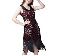 Generisch Elegante vestido de los años 20 con lentejuelas para bailes glamorosos y ocasiones festivas, Vino, XL
