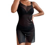 Generisch Elegante vestido de malla para mujer con nudo de cintura con cordón para cubrir el bikini, Negro , M