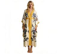 Generisch Elegante vestido de mañana floral de manga larga, suave y cómodo, ideal para uso doméstico o informal, con bolsillos., amarillo, 4XL