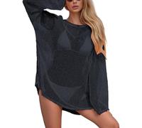 Generisch Elegante vestido de playa brillante de punto con diseño de copo de nieve con hombros descubiertos, Negro , L