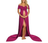 Generisch Elegante vestido de sesión de fotos de maternidad de manga larga hasta el suelo para fotografía de embarazo Dailywear con alto, Rosa intenso., M