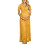 Generisch Elegante vestido de sesión de fotos de maternidad vestido largo de encaje para fotografía de embarazo, ocasiones especiales con femenino, amarillo, M