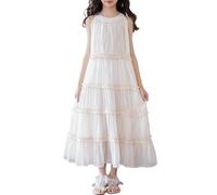 Generisch Elegante vestido de verano sin mangas de gasa para niñas con diseño sencillo, perfecto para los días cálidos, beige, 6-7 años