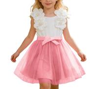 Generisch Elegante vestido floral para niñas, fiesta de cumpleaños, vestido de noche formal con estilo de princesa de malla, ideal para la playa, escuela, excursiones, celebraciones