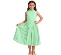 Generisch Elegante vestido largo de niña con falda plisada y diseño sin mangas para ocasiones festivas y fiestas de verano, verde, 10-11 años