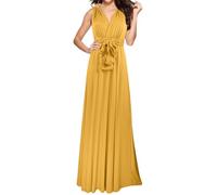 Generisch Elegante vestido largo de noche con cuello en V para mujer, vestido cruzado convertible para damas de honor, para invitadas de boda, fiestas, ropa casual, dorado, S