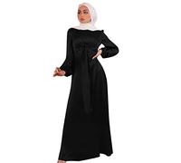 Generisch Elegante vestido largo de satén para las mujeres musulmanas con estilo casual suave, Negro , XL