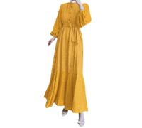 Generisch Elegante Vestido Largo Sólido Para Mujeres Vestido Musulmán De Moda Con Temperamento Gracioso, amarillo, XXL