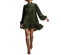Generisch Elegante vestido midi de terciopelo con mangas de lazo, detalle refinado para cócteles casuales, verde, S