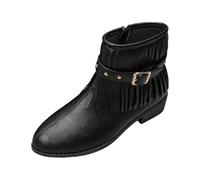 Generisch Elegantes botines con borlas hebilla de metal cómodas botas cortas con tacón grueso para decisiones de moda versátiles en la vida cotidiana, Negro , 38 EU
