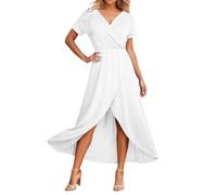 Generisch Elegantes Freizeitkleid mit V-Ausschnitt, kurzen Ärmeln, Figurbetont, geeignet für den Alltag und (White, XL)