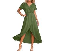 Generisch Elegantes Freizeitkleid mit V-Ausschnitt, kurzen Ärmeln, Figurbetont, geeignet für den Alltag und (Army Green, L)