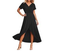 Generisch Elegantes Freizeitkleid mit V-Ausschnitt, kurzen Ärmeln, Figurbetont, geeignet für den Alltag und (Black, XXL)