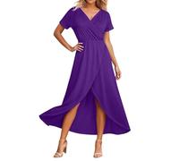 Generisch Elegantes Freizeitkleid mit V-Ausschnitt, kurzen Ärmeln, Figurbetont, geeignet für den Alltag und (Purple, XL)