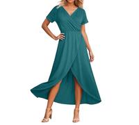 Generisch Elegantes Freizeitkleid mit V-Ausschnitt, kurzen Ärmeln, Figurbetont, geeignet für den Alltag und (Dark Green, XL)