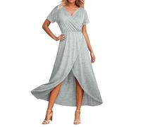 Generisch Elegantes Freizeitkleid mit V-Ausschnitt, kurzen Ärmeln, Figurbetont, geeignet für den Alltag und (Light Gray, XXL)