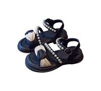 Generisch Elegantes sandalias de bailarinas para niñas con cinta de raso para ocasiones festivas como bodas, cumpleaños, fiestas, Negro , 24 EU