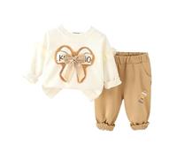 Generisch Elegantes trajes de niña de dos piezas: pantalones de manga larga, ropa casual suave para niños pequeños, caqui, 4-5 años