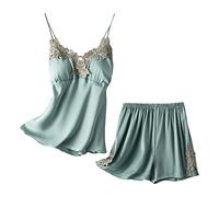 Generisch Encaje Babydoll Cami Vestido de Mujer Negligee Sexy Satén Camisón de Dormir V Cuello Babydoll Encaje Lencería Sexy Lencería Espaguetis Tirantes Vestido Sleepwear, Pajamas B5-verde, L