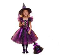 Generisch Encantador disfraz de bruja morada para disfraz de Halloween para pequeñas brujas vestido de fiesta con accesorios para niños de 3 a 12 años versátil para fiestas (púrpura, 11-12 años)