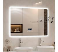 Generisch Espejo de baño LED con iluminación, 80 x 60 cm, espejo de pared con interruptor táctil y cristal a prueba de explosiones, sin vaho, 3 colores de luz regulable