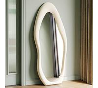 Generisch Espejo de cuerpo entero, espejo de pared grande, espejo de pie, espejo asimétrico, espejo de suelo, marco de madera envuelto en franela, colgante o inclinable, color blanco, 160 x 60 cm