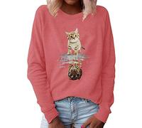 Generisch Estampado Animal O Women 's Casual Top Sweater Cuello Gato Blusa Larga Manga suelta Blusa Mujer Blusa Arco Iris Suéter Mujer, rojo, XL