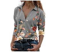 Generisch estampado floral, cuello en V, manga larga, suéteres, tops, blusa ropa de espino, gris, S