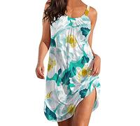 Generisch Estampado Vestido de Mujer Maxi Tamaño Vintage Sin Mangas Bohemio Daily Casual Cuello O Plus Vestido Mujer Vestido Negro Mujer Sexy, Blanco, XL