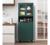 Generisch Estantería alta con 4 puertas de cristal templado de seguridad, estantes ajustables y cuerpo de MDF verde - Armario de almacenamiento ideal para sala de estar (altura 200 cm, ancho 80 cm
