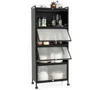 Generisch Estantería de Cocina Alta, Armario de Cocina con Ruedas, 5 Niveles, Soporte para microondas con Puertas abatibles de PC y protección antivuelco, para Cocina, Comedor, salón (Negro)