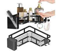 Generisch Estantería de ducha | Estantería de pared esquinera con soporte para pasta de dientes y ganchos | 2 piezas para ahorrar espacio - Estantería de ducha adhesiva para ducha, autocaravana