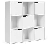 Generisch Estantería de Oficina con 5 Puertas y 9 Compartimentos, estantería de pie, estantería Independiente para salón, Dormitorio, 90 x 29 x 90 cm, Color Blanco