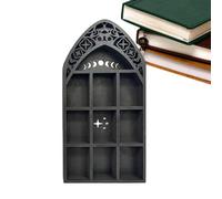 Generisch Estantería Lunar - Estantería de pared de madera para cristales y joyas | Armario gótico de para dormitorio, esmalte de uñas, piedras y objetos decorativos, pantalla montada en la
