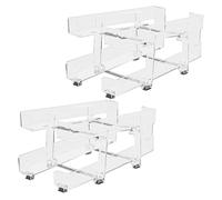Generisch Estantería para latas | 2 compartimentos para bebidas - Cesta transparente de 2 niveles con ancho ajustable, dispensador extensible, estante para bebidas, apilable, para bar, frigorífico