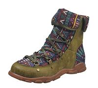 Generisch Estilo Casual Bohemia Folk Botas con cordones Botines planos con estampado de tobillo para mujer Tacón azul, Verde militar., 40 EU