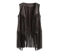 Generisch Étnico Suede Top Mujeres Sin Mangas Chaleco Solapa Caballete Tejer Lazos Flecos Más Tamaño Abrigos, gris, L