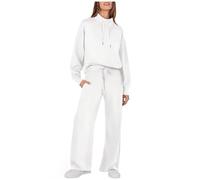Generisch Europa USA - Traje de pantalón para mujer, manga larga, informal, monocolor, cordón, para invierno, Blanco, XXL