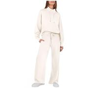 Generisch Europa USA - Traje de pantalón para mujer, manga larga, informal, monocolor, cordón, para invierno, beige, XL