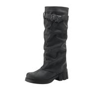 Generisch Europa y Estados Unidos Comercio Exterior Botas grandes e invierno retro mujer suela gruesa hebilla de cinturón botas altas botas militares al aire libre, Negro , 40 EU